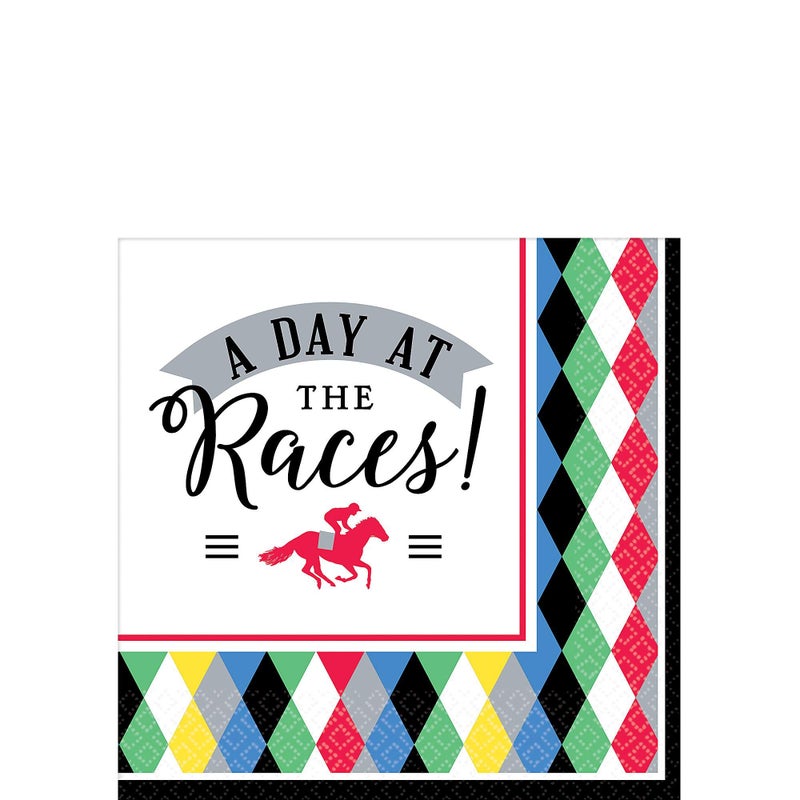 Vibrant Multicolor Derby Day Beverage Napkins - 5" x 5" (Pack Of 16), Premium Disposable Paper Napkins & Unique Design - Perfect For Horse Racing Themed Parties & Celebrations